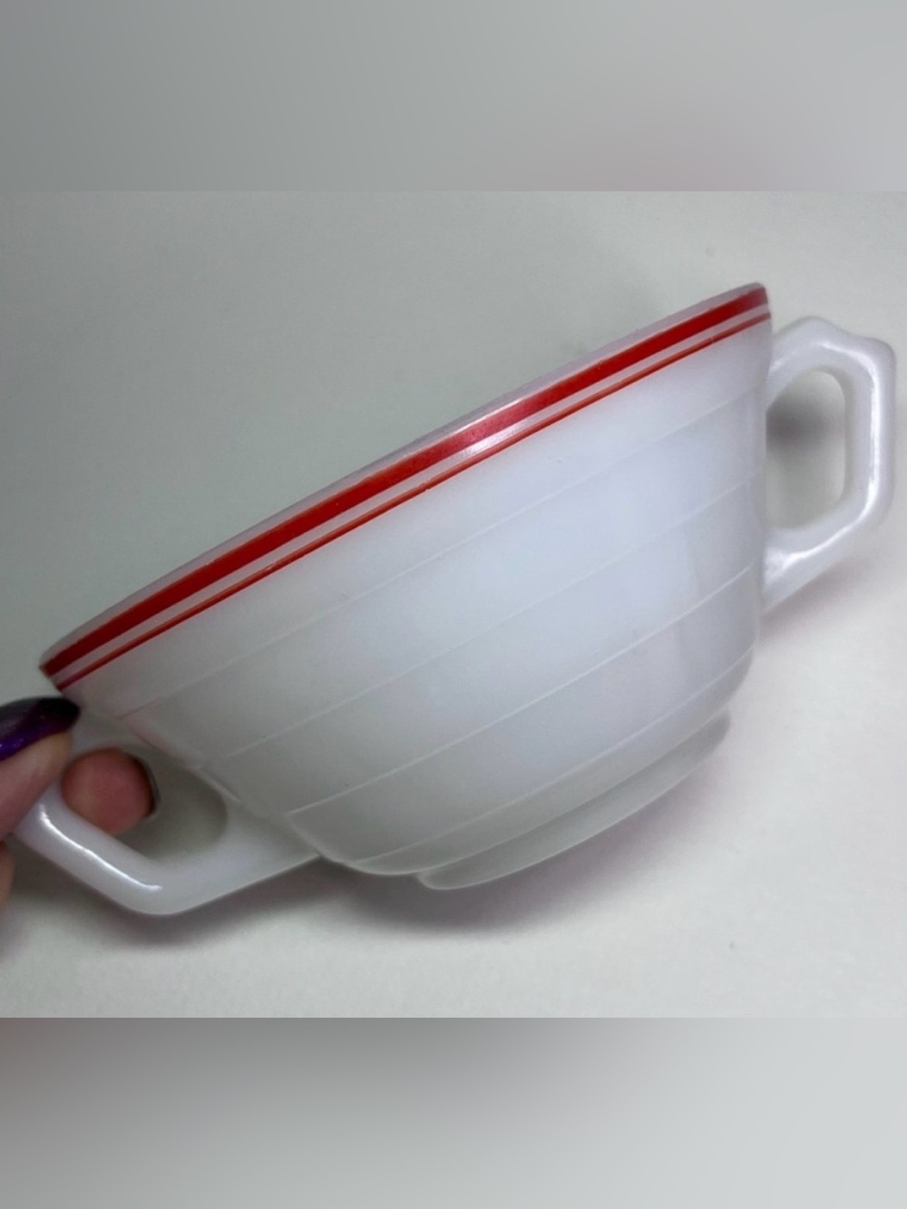 Vintage Hazel Atlas Moderntone Platonite sugar bowl Double-Handled Red Stripe